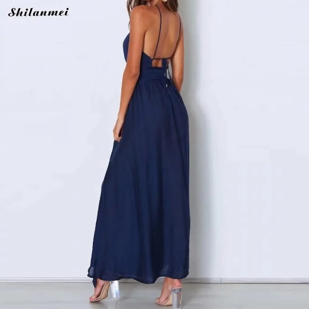 Beach Waist Wrap Halter Long Maxi Dress Women Sleeveless Split Dresses Sexy Backless 2018 Summer Boho Party Vestidos Slim Jurken | Женская
