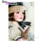 Когда-нибудь момент алмазов картина молодая девушка кролик крестом мозаика Алмазная вышивка ручной работы 5D DIY Стразы S2F319