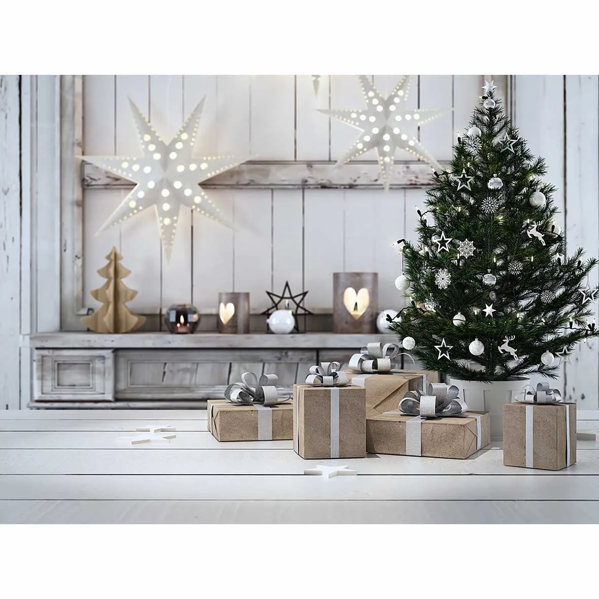 Фон для фотосъемки Allenjoy с изображением деревянной свечи рождественской елки в