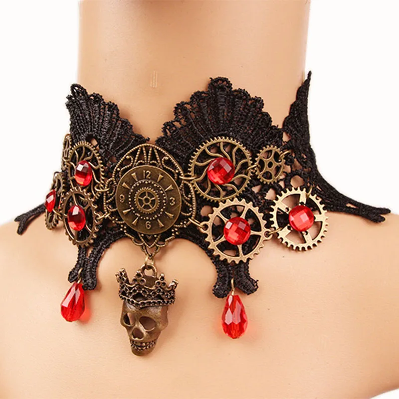 Ожерелье женское с подвеской-скелетом античное Ювелирное Украшение кружевом