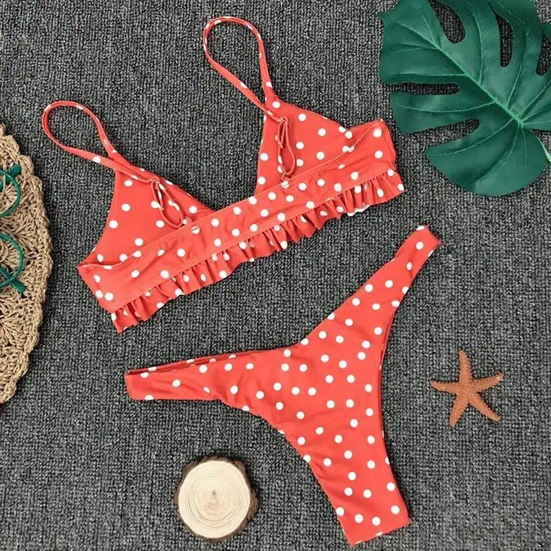 ZisioN 2019 Ruffle Sexy Bikini Set Women Swimsuit Female Swimwear Two Pieces Brazilian Bikinis Thong Bathing Suit Dot Biquini |