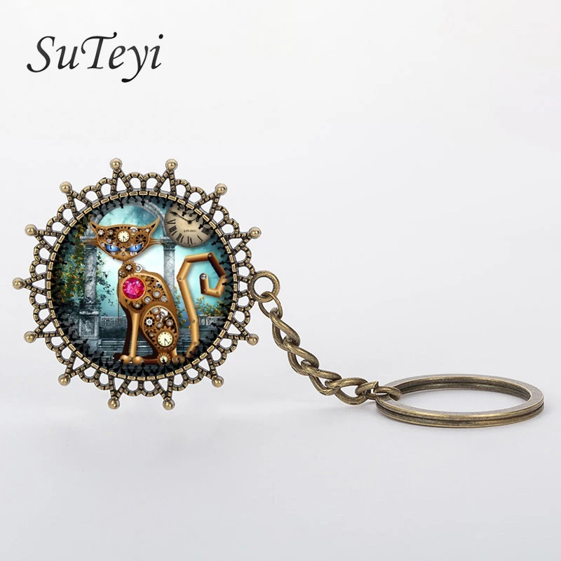 SUTEYI кабошон с купольным стеклом цепочка для ключей винтажные часы в стиле