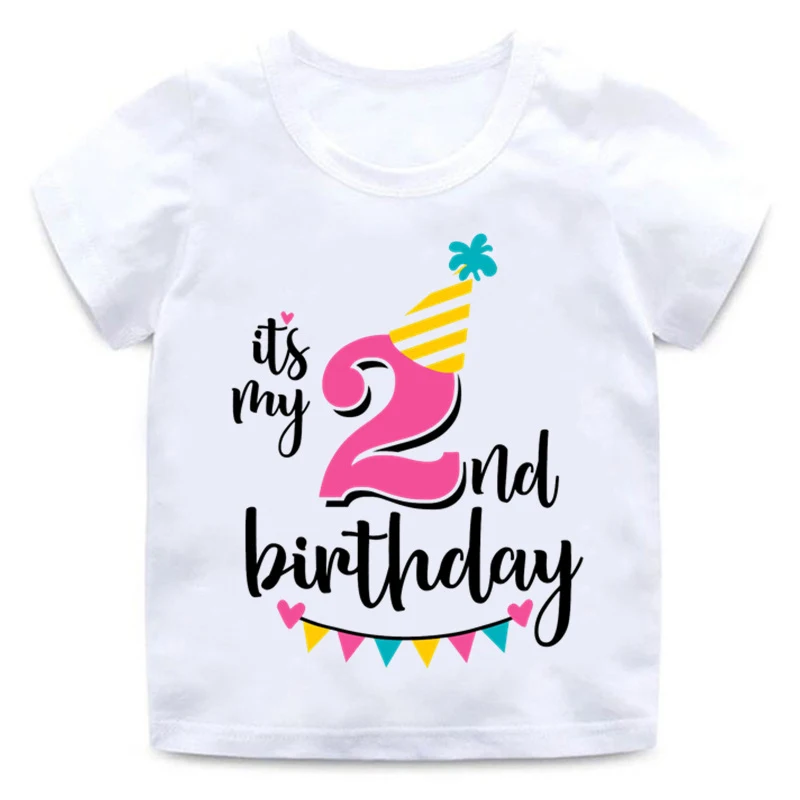 Забавные принты с надписями, футболка с надписью «Happy Birthday Number» для детей 1-8 лет, летние белые топы для маленьких девочек, футболка с номером для дня рождения