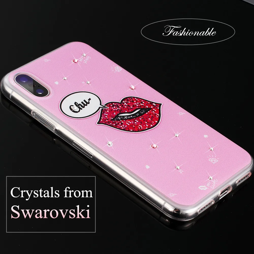 KINGXBAR for iPhone X Case Cute Swarovski Element Crystals Transparent Cover Silicon Soft Lovely |