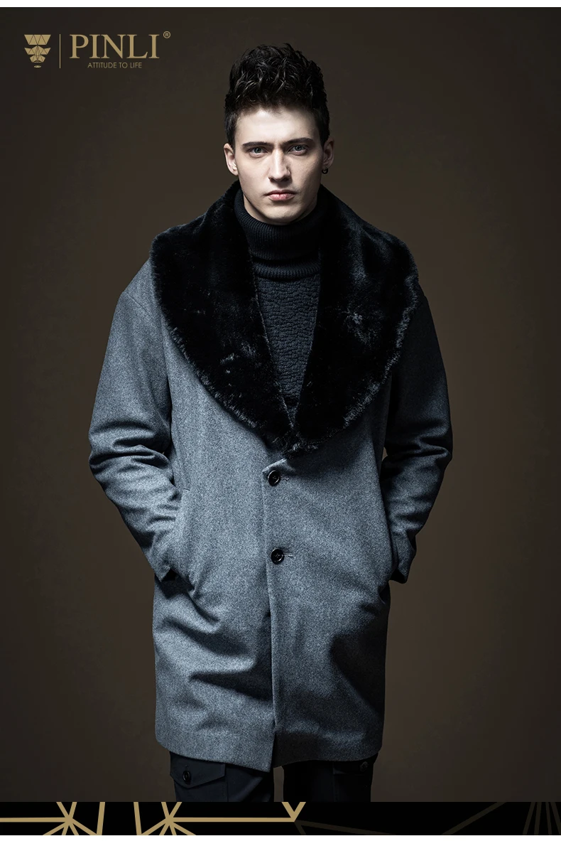 Новинка! отстегивающаяся шапка Sobretudo Masculino Pinli, новое осеннее мужское шерстяное пальто с длинными воротниками B173402152