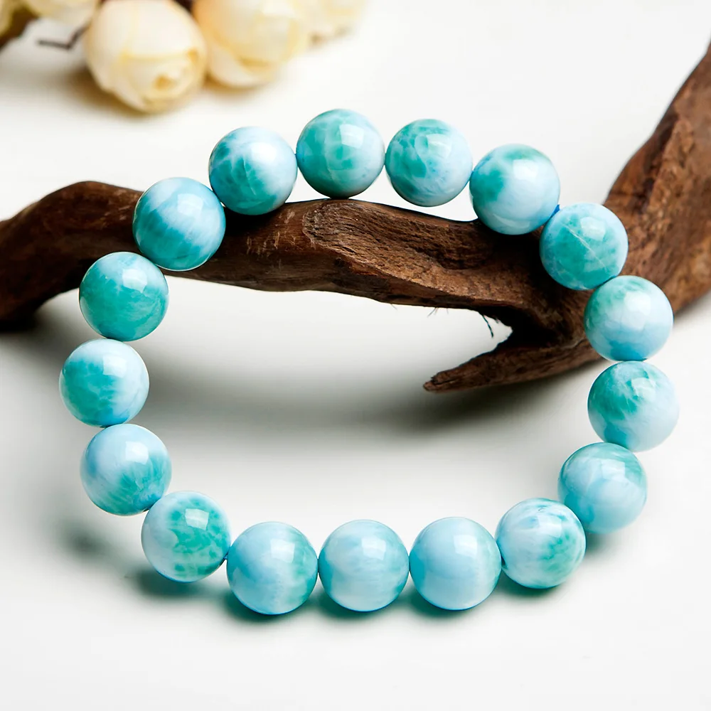 

Natural Blue Larimar Gemstone Round Beads Bracelet 12mm Larimar Dominica Gemstone Larimar Stretch Water Pattern Genuine AAAAAA
