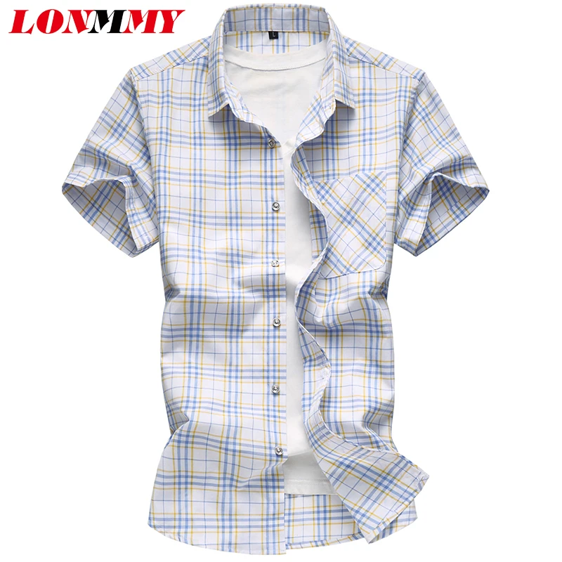 LONMMY 2018 Большие размеры 6XL 7XL Мужские модельные Рубашки Модные полосатые с