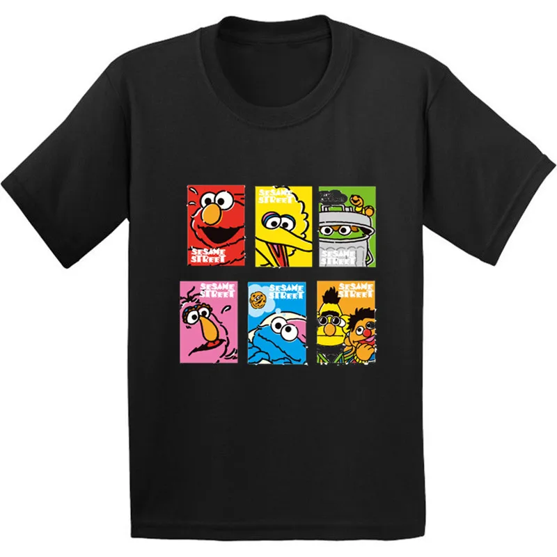 Детская Хлопковая футболка с рисунком из мультфильма Улица Сезам для мальчиков и