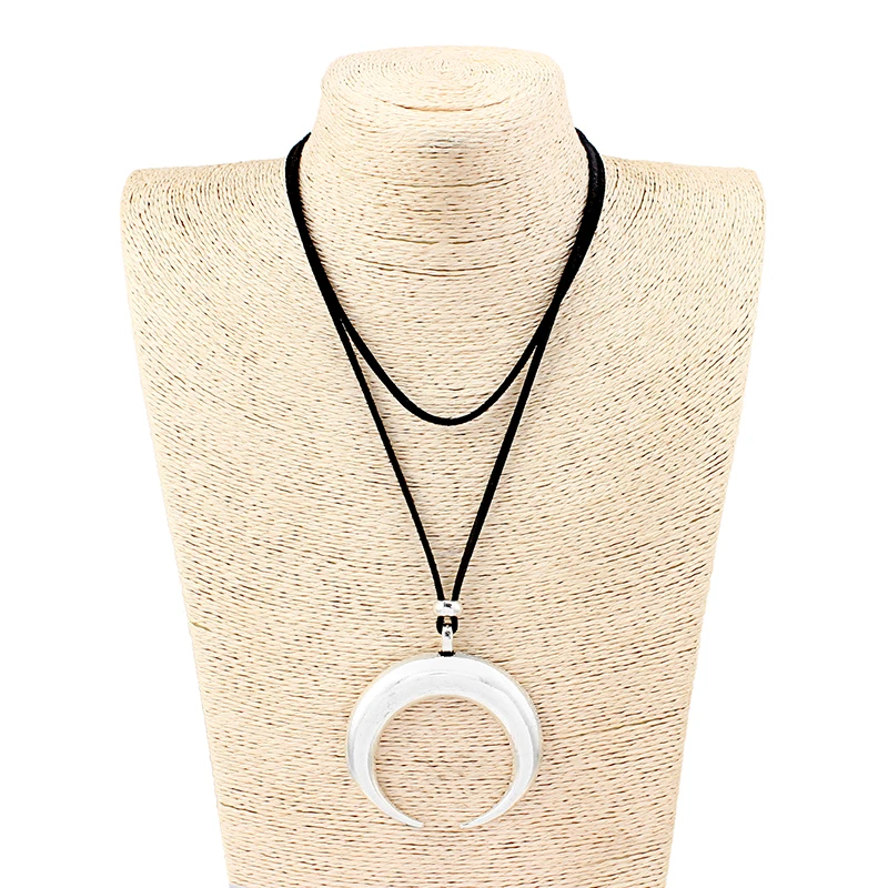 

1PCS Abstract Moon Pendant Velvet Cord Necklace Lagenlook