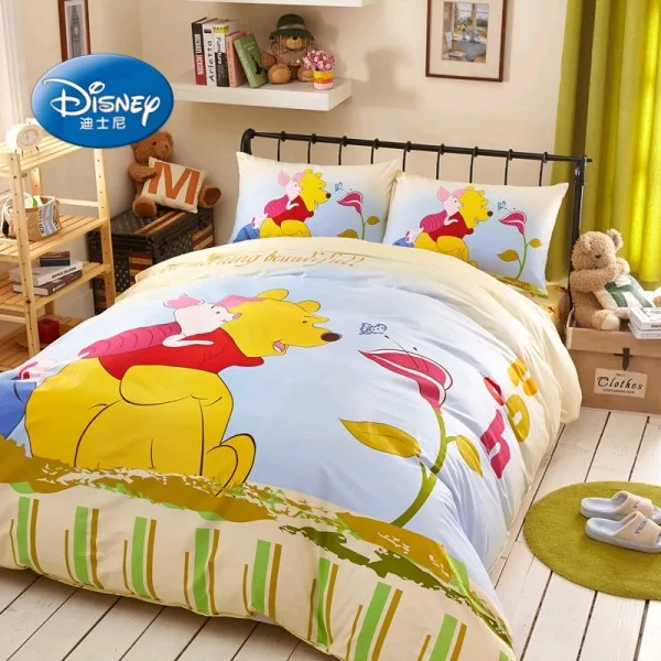 Winnie 3 Скидки! Disney желтый Винни 3D принт хлопок постельное белье для детей девочек мальчиков подарок на день рождения пододеяльник Плоские наволочки - Цвет: Winnie 3