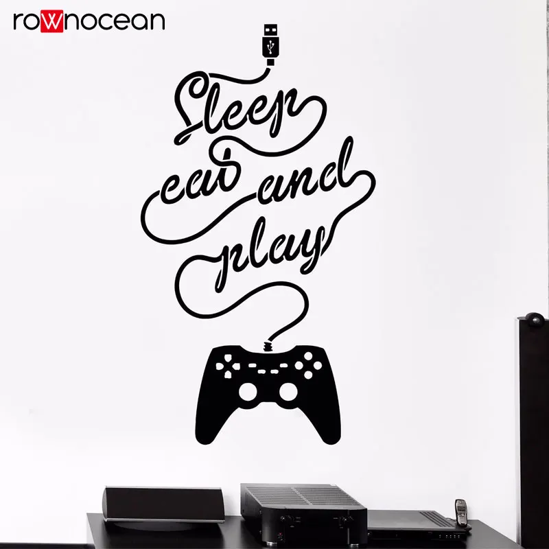 Виниловая наклейка на стену для игр и Sleep Eat And Play наклейки с джойстиком украшения