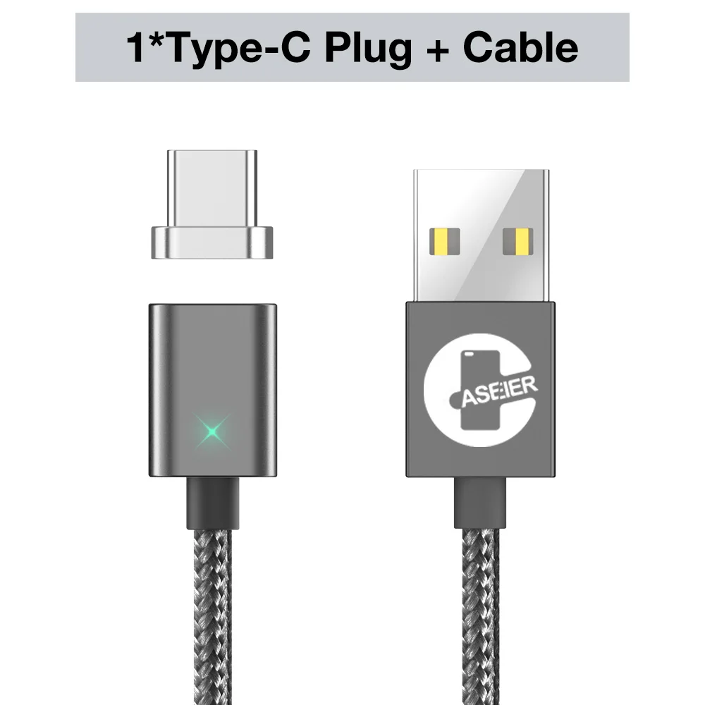 Grey For Type C CASEIER Magnetic USB Digital Cable For iPhone X XR XS Max 7 6 6s Plus Micro USB Type C 3 in 1 Charging Data Transmission Cable - Цвет: Grey For Type C