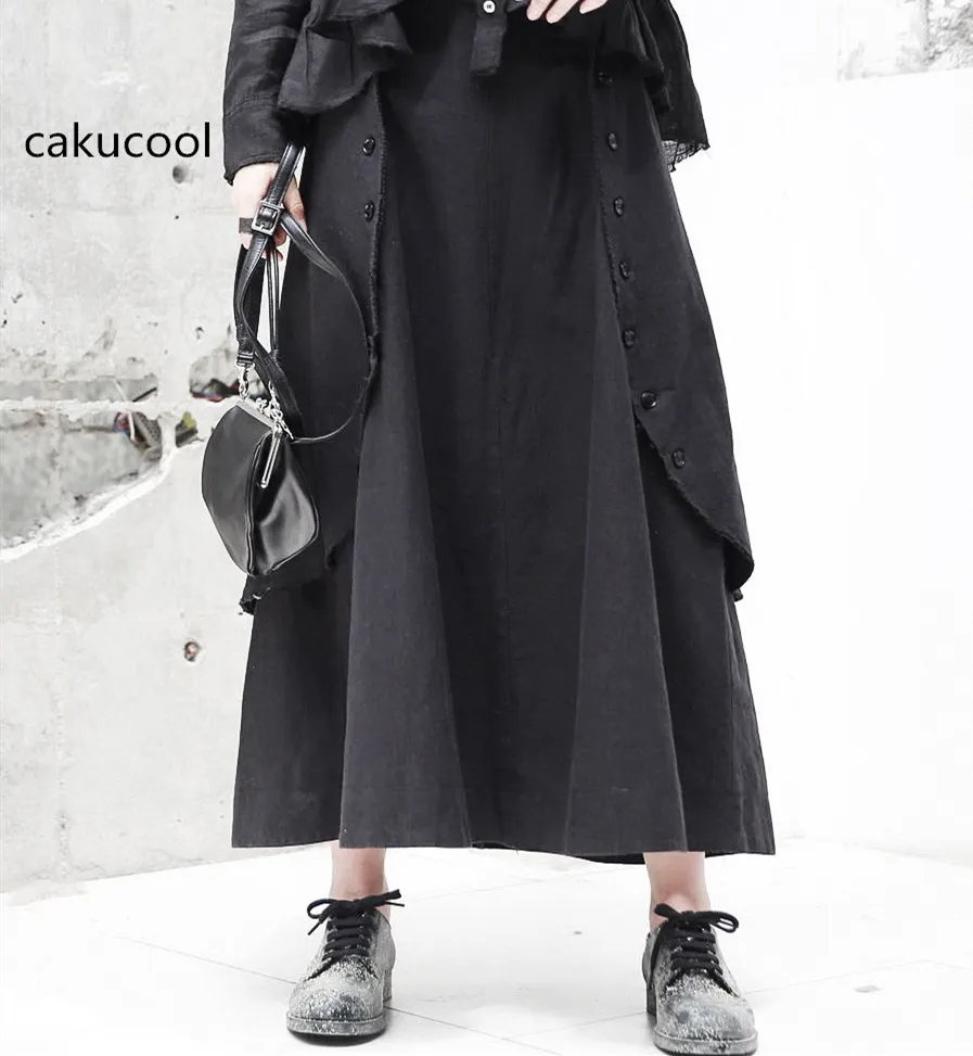 Cakucool 2018 новая осенняя коллекция из хлопка длинная льняная юбка кнопки в