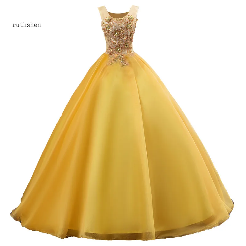Ruthshen платья для дебютантов 2020 Quinceanera Иллюзия бальное платье Золотые Аппликации