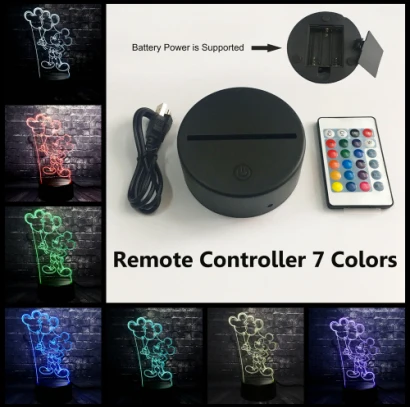 Remote 7 Color Мультфильм ночник 3D акриловый Блеск RGB Шар Микки мышь светодиодный Charge USB зарядка Иллюзия Декор настроение стол Лава подарок для детей - Испускаемый цвет: Remote 7 Color