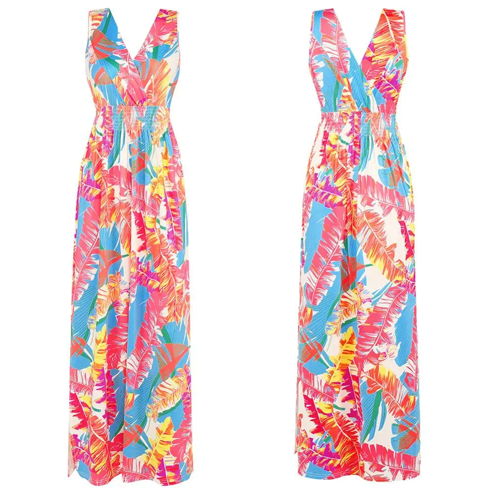 Женское винтажное платье без рукавов с v-образным вырезом летнее цветочным