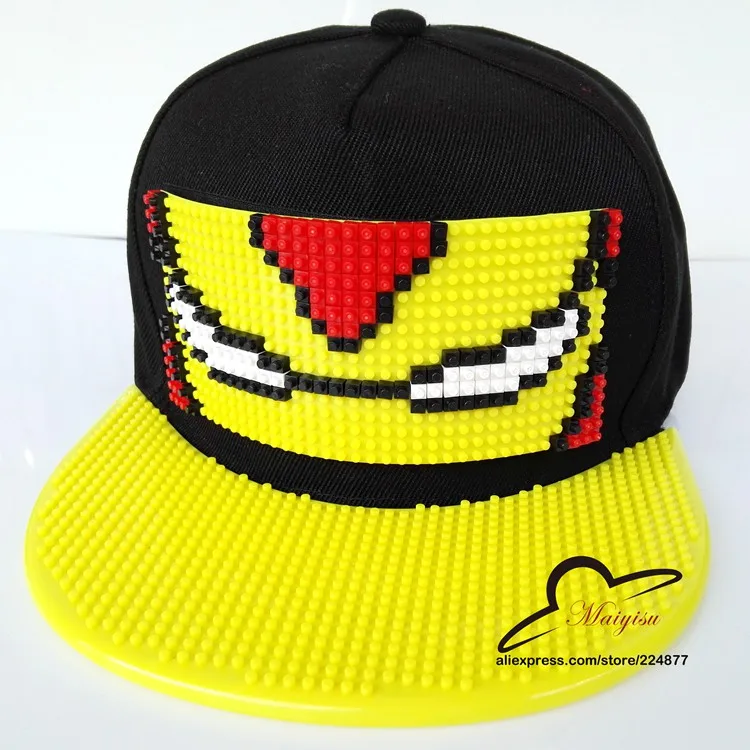 

Fashion Cartoon Mosaics DIY Brick Building toy blocks Iron Man Baseball Cap Flat-brimmed Hat Hip-hop Hat wholesale