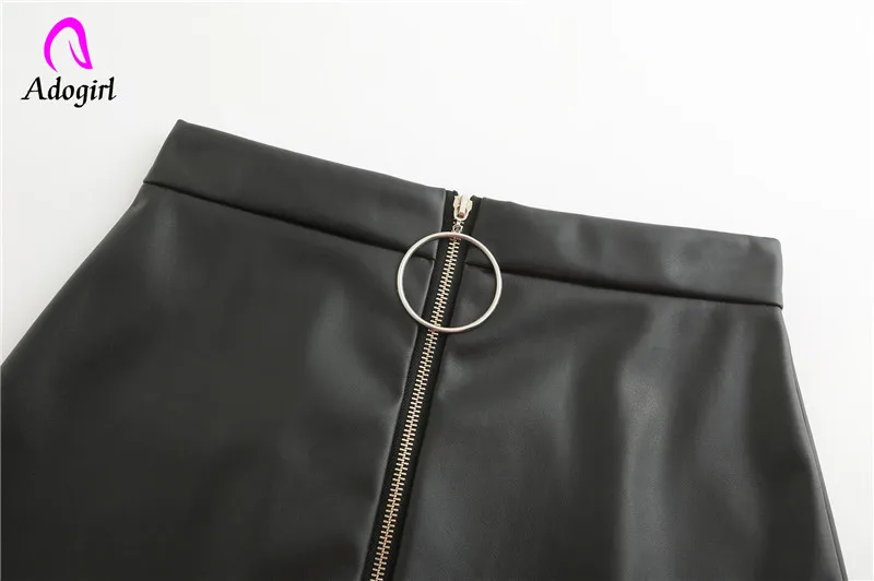 Черные короткие юбки Adogirl из искусственной кожи с молнией спереди лоскутное