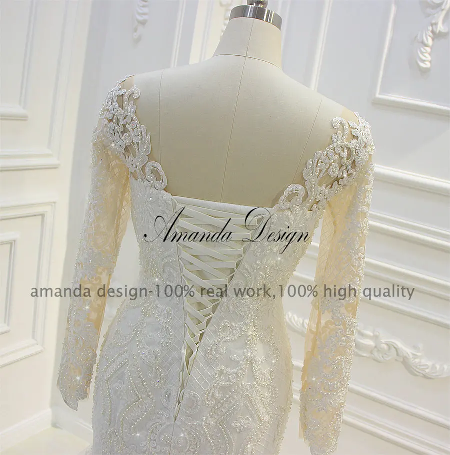 Роскошное Свадебное платье с длинными рукавами и открытой спиной Amanda Design