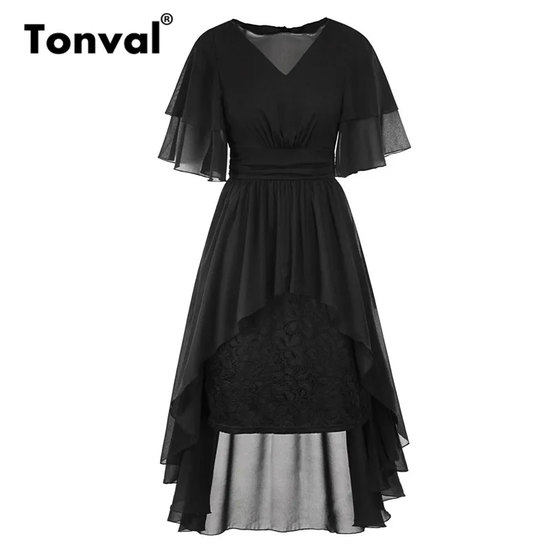 Женское шифоновое платье Tonval длинное средней длины с глубоким вырезом и