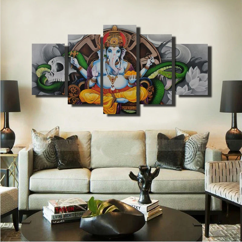 5 панелей Ganesha настенный художественный плакат индуистские боги Холст Живопись Печать на холсте для гостиной украшения дома подарок без рамы