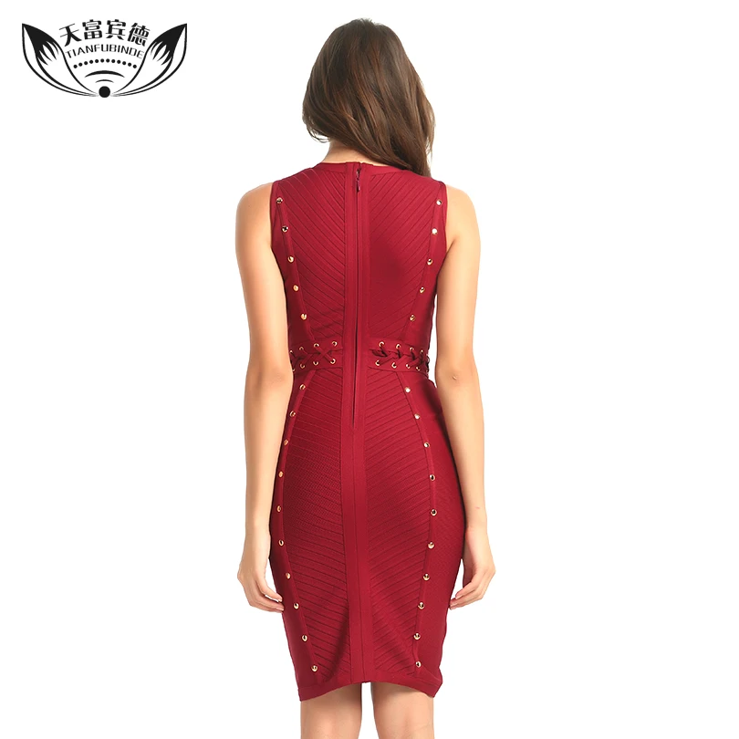 Новинка 2017 года Для женщин Бандажное платье круглым носком и металлическими