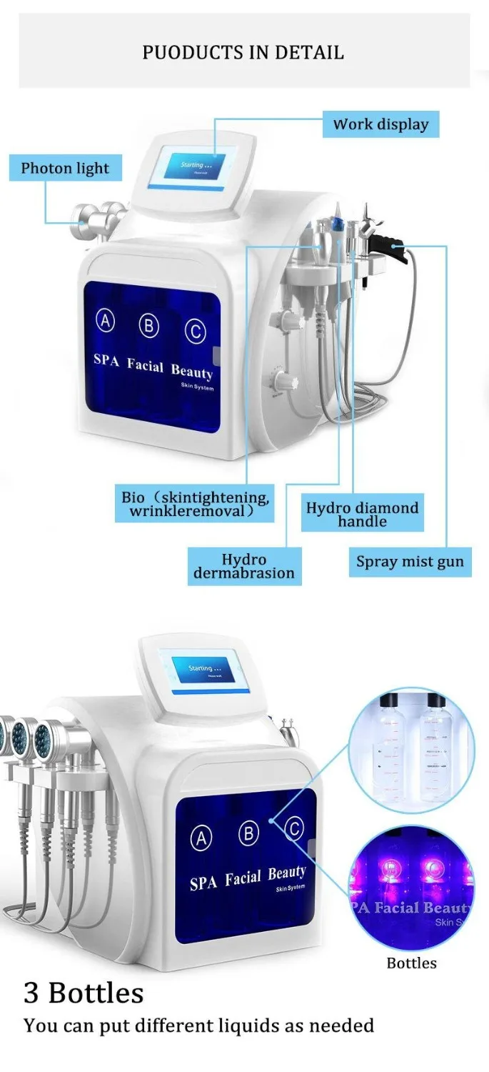 Многофункциональный аппарат для красоты кожи 6 в 1 Rf гидро дермабра