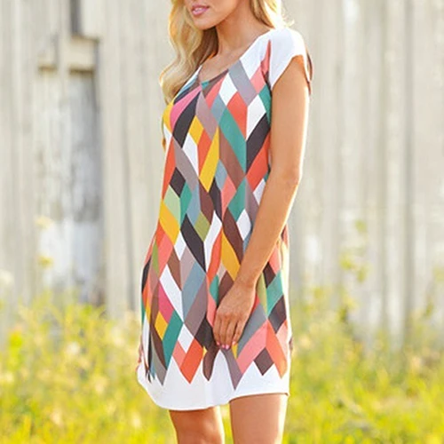 Женская Мода Свободные Повседневная Коротким Рукавом Печать Dress Коктейль Midi |