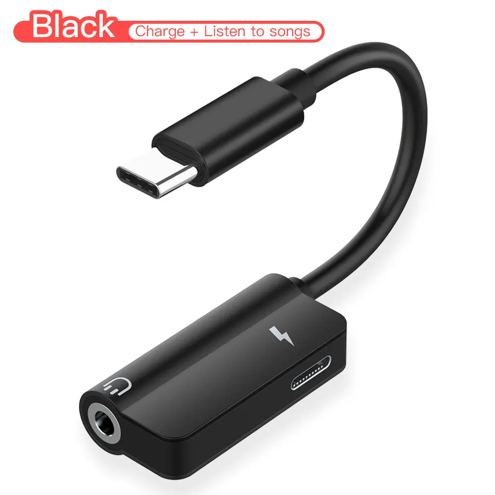 Черный Usb type-C аудио адаптер для зарядки 2 в 1 type C папа-мама 3,5 мм разъем для наушников+ зарядный конвертер для huawei P20 Pro - Цвет: Черный