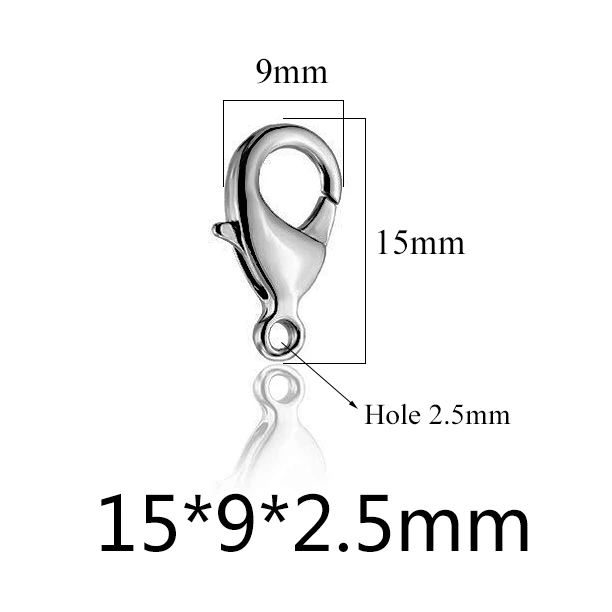 Silver 15mm Aiovlo 10 шт./лот, застежка-Карабин из нержавеющей стали, крючки, ювелирные изделия для изготовления материалов DIY, ожерелье, браслет, цепочка - Цвет: Silver 15mm