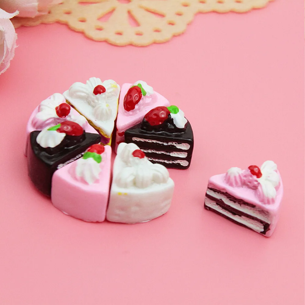 

10PCS Play Doll House Toy Cute Kawaii Flat Back DIY Miniature Artificial Fake Food Cake Resin Cabochon Decorative Craft 4Styles