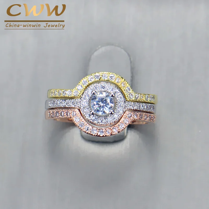 CWWZircons брендовые великолепные кольца с кубическим цирконием 3 шт. набор
