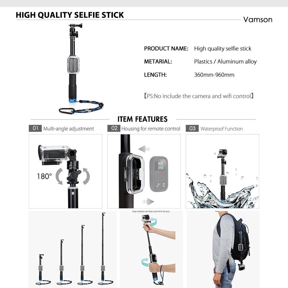 Скидка Набор аксессуаров Vamson для Gopro 7 6 5, водонепроницаемый корпус, защитный чехол, монопод для Gopro Hero 6 5, Спортивная камера Vamson VS10