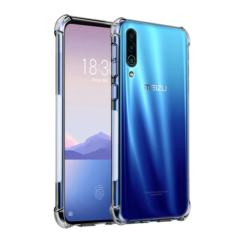 Противоударный чехол-бампер с 4 углами для Meizu 16Xs M926Q прозрачный силиконовый чехол