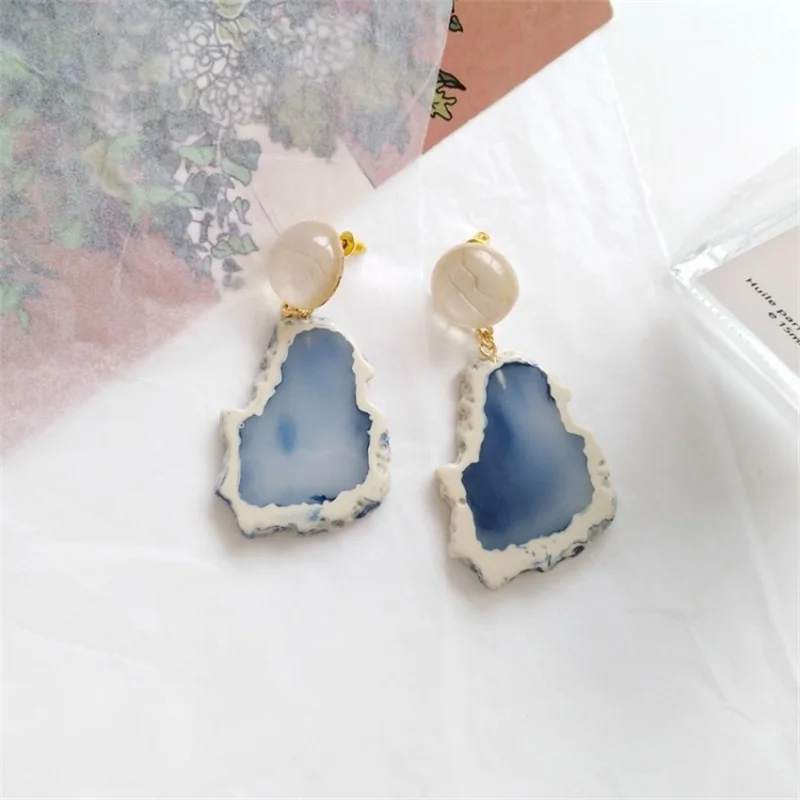 Fashion Geometric Round Acrylic Long Dangle Earrings Korean Creative Irregular Resin Ear Clips For Women Jewelry Accessories | Украшения и