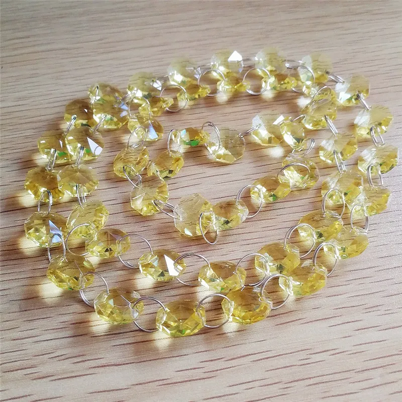 

Sales 100m Lt Yellow 14mm Glass Crystal Octagon Beads Strand Garlands For Chandelier Accessories Decoration Glass Pendant Chains