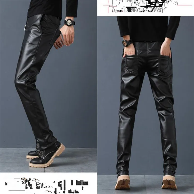 Мужские кожаные брюки размера плюс вельветовые узкие из искусственной кожи