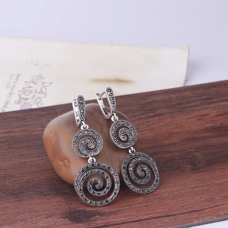 Винтажные Ювелирные изделия Feelgood серебряные серьги черные кристаллы висячие для