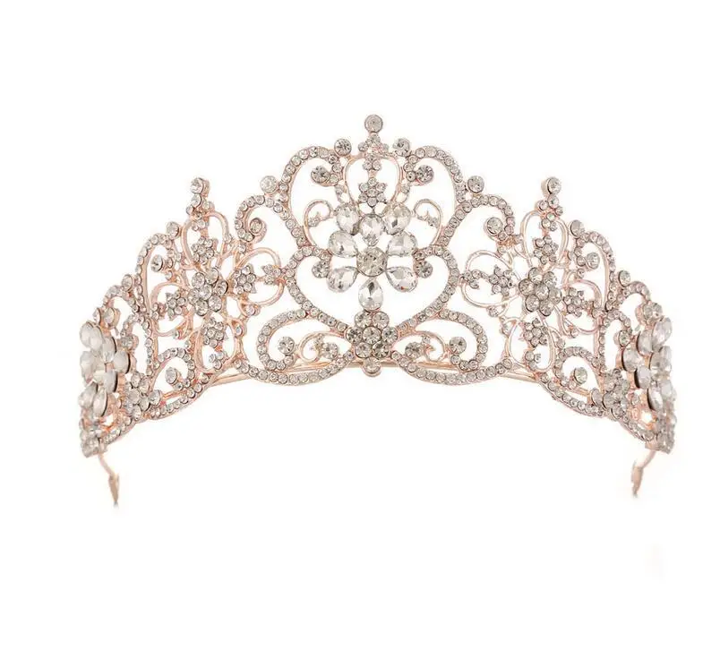 Свадебная Корона из розового золота для невесты тиара принцессы со стразами