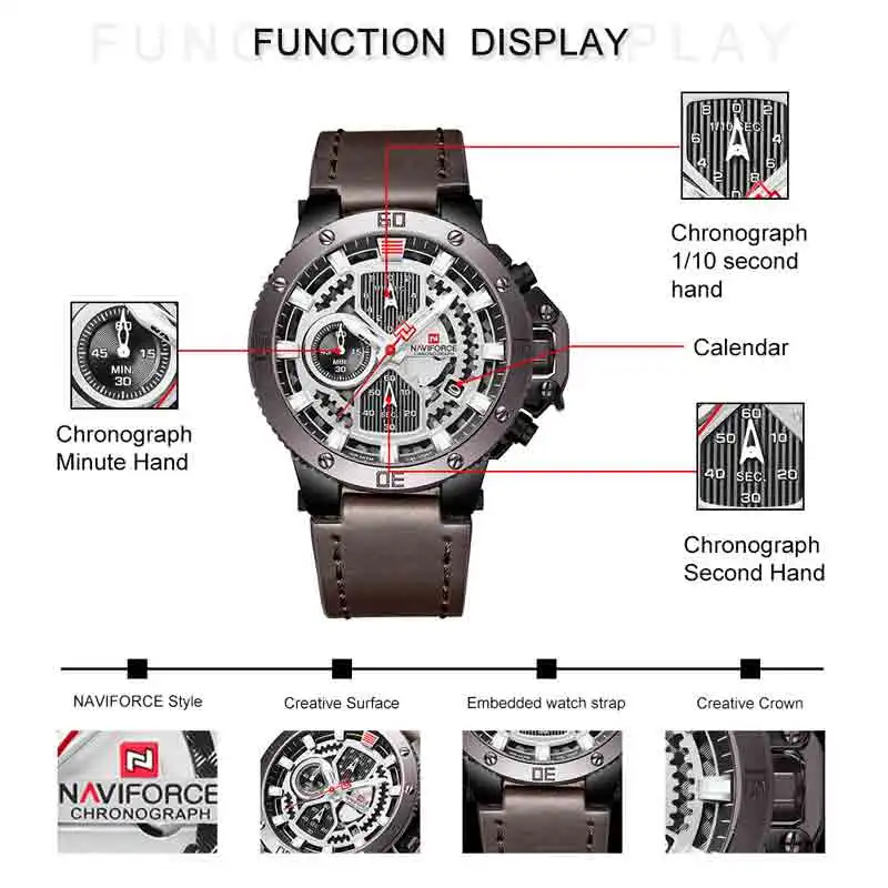 Часы NAVIFORCE мужские деловые кварцевые водонепроницаемые спортивные с