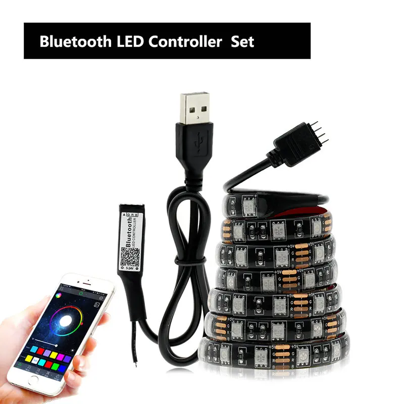 Bluetooth Controller 5 в USB Светодиодная лента RGB PC 5 в 5050 ТВ ПОДСВЕТКА Водонепроницаемая RGB 5 в Светодиодная лента USB 5 В Светодиодная лента Водонепроницаемая с контроллером - Испускаемый цвет: Bluetooth Controller