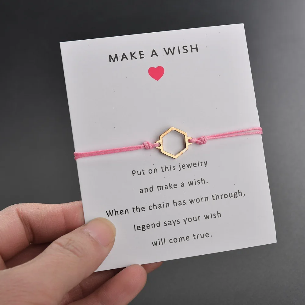 Многоугольный браслет Make a wish Card для Годовщины свадьбы красная веревка