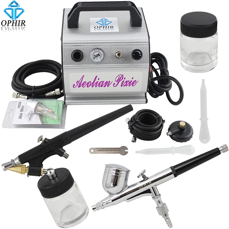 Комплект аэрографа OPHIR 2 Airbrush Guns & 110 В 220 воздушный компрессор двойного действия