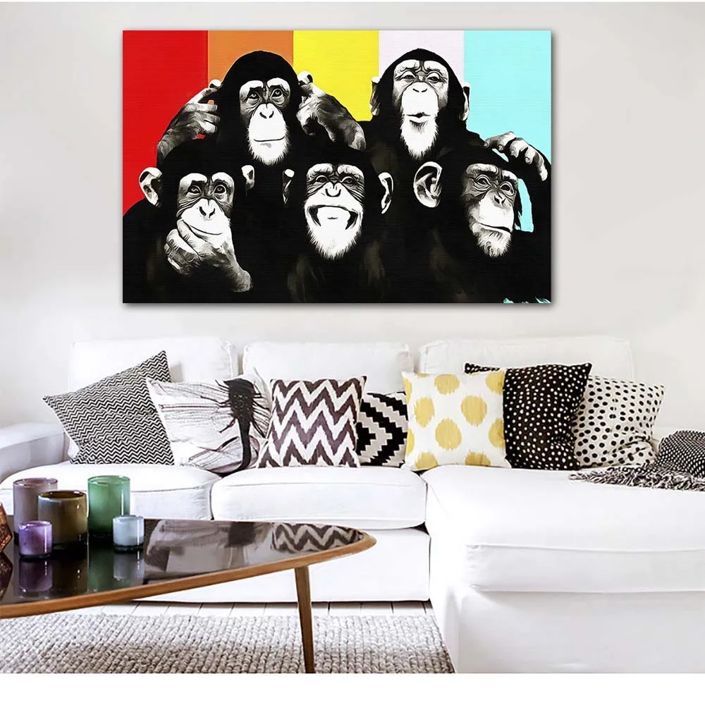Холст Картины Wall Art украшение дома 'andy разноцветные обезьянки постер животного