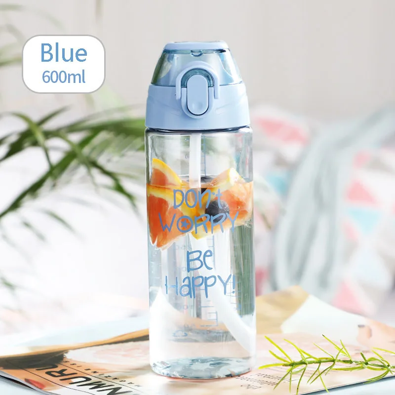 Blue B Спортивная бутылка для воды с соломинкой, уличные бутылки для детей, с крышкой, для пеших прогулок, кемпинга, пластиковая детская, женская, моя бутылка большой емкости H1203 - Цвет: Blue B
