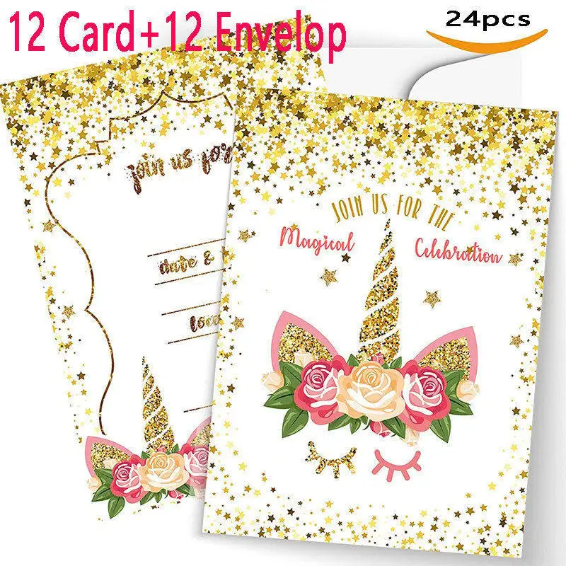 Card 12pcs Вечерние шары в виде единорога, набор объемных больших шагающих животных, воздушные шары из латексной фольги, вечерние принадлежности, декорации с днем рождения, Детские сувениры для девочек - Цвет: Card 12pcs