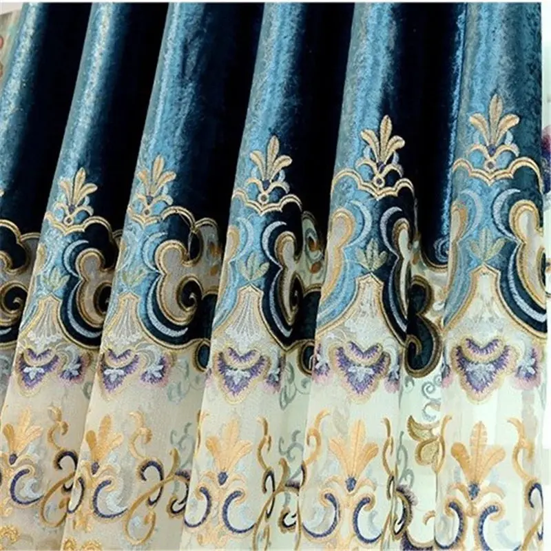 Cloth Curtain Европейские классические роскошные фланелевые шторы для гостиной высокого класса на заказ синие вышитые шторы для спальни/кухни - Цвет: Cloth Curtain