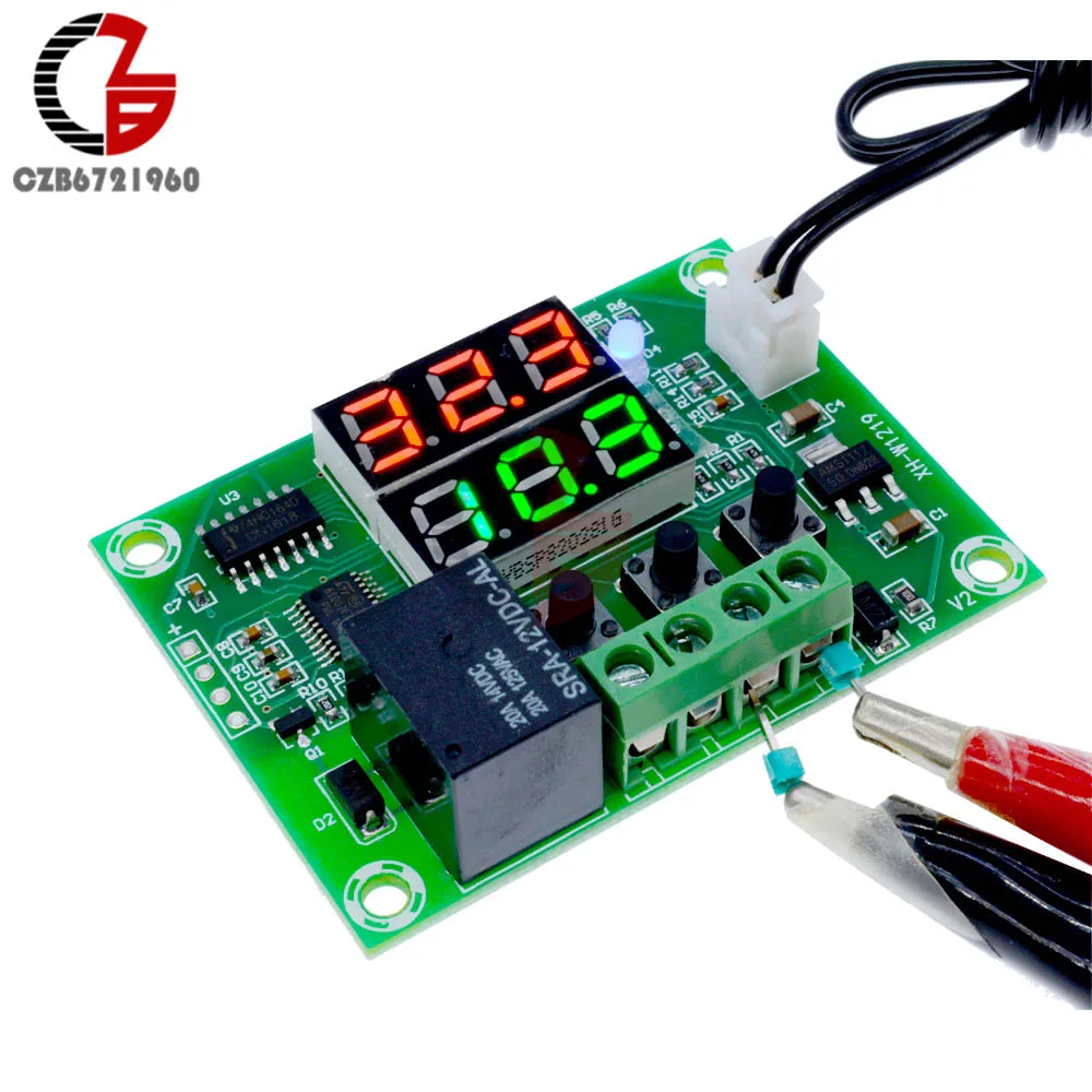 W1219 5V Red-Green W1209 умный электронный термостат термометр 5 V 12 V температура внутри и снаружи автомобиля контроллер Термальность регулятор метеостанции - Цвет: W1219 5V Red-Green