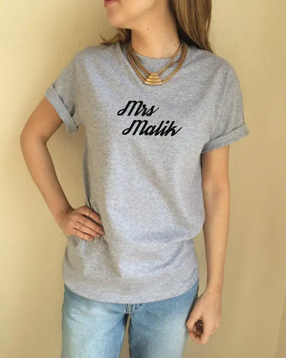 Миссис Малик Для женщин мужчин унисекс футболка белый черный серый темно