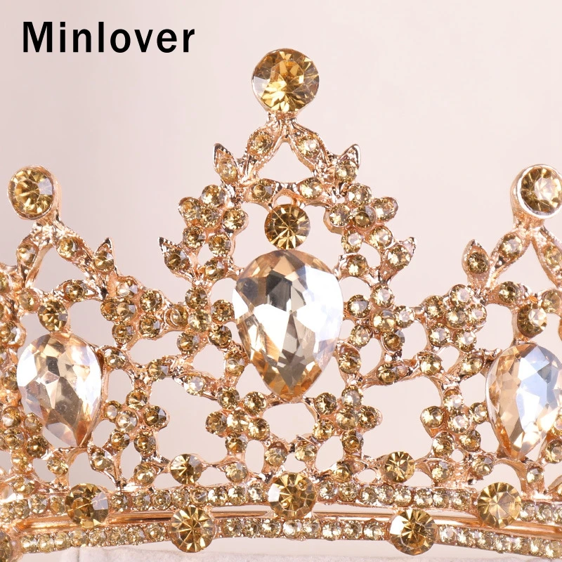 Minlover золото/синий цвет кристалл свадебные диадемы Короны барокко невесты